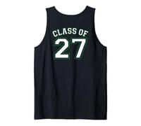 Class of 27 Grad 2027 Arched Varsity White and Green Back Tank Top