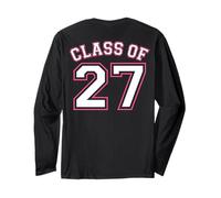 Class of 27 Grad 2027 Arched Varsity White with Pink Back Long Sleeve T-Shirt