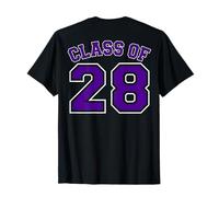 Class of 28 Grad 2028 Arched Varsity Purple and White Back T-Shirt