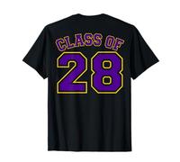 Class of 28 Grad 2028 Arched Varsity Purple and Yellow Back T-Shirt
