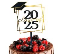 Class Of Two Thousand Twenty-Five Cupcake Toppers,Graduation Cupcake Toppers - Gold and Black Stable Happy Celebrations School Home Nursery Party Photo Props