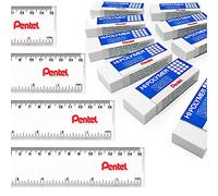 Class Pack - 36 Pentel Hi-Polymer Jumbo Plastic Rubbers Erasers & 36 Rulers