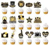 Class Reunion Cupcake Toppers, 48 Pieces, Black and Gold Party Decorations, Best Class Ever Cake Picks for School Reunion Supplies