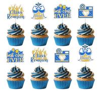 Class Reunion Party Decors 24pcs Blue Gold Best Class Ever Cupcake Toppers Primary High School Reunion Cake Decor Welcome Back School Reunited Party Supplies for 10th 20th 30th 40th 50th Anniversary