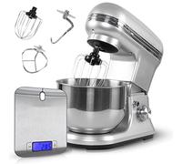 classbach® C-KM 4004 W Food Processor Set with Digital Kitchen Scales 1200 Watt Motor with 6 Speeds Quiet Mixing Machine 5 Litre Bowl Including 3 Attachments and Splash Guard