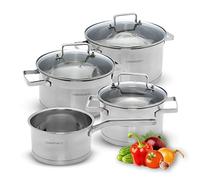 Classbach C-KTS 4016 Stainless Steel Kitchen Battery, a Sauce pan, Two 1.5 l and 3 l Meat, 5 l Vegetable, Three Glass Cover, Superior Quality Steel, C-KTS4016, INOX, 7 Piece Pot Set