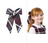 ClassExceed Extra Large Long Jumbo School Uniform Check Burgundy & White Hair Bow with French Barrette