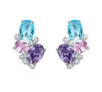 Classic 100% 925 Sterling Silver Colorful Zircon Geometric Earrings Simple Stud Earrings For Women Silver Jewelry