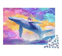 Classic 1000 Piece Blue Whale Jigsaw Puzzle for Adults, Eco-Friendly Recycled Paper, A Majestic Blue Whale Leaping Through A Dreamlike Sky Educational Family Game, Gift Idea, 52x38cm/1000pcs