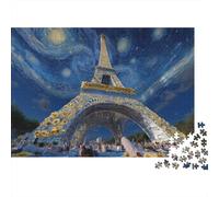 Classic 1000 Piece Eiffel Tower Jigsaw Puzzle for Adults, Eco-Friendly Paper, The Eiffel Tower Under A Starry Artistic Night Sky Cognitive Development Home Gift, 52x38cm/1000pcs