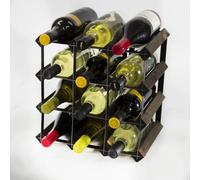 Classic 12 Bottle Dark Oak Stain Wood/Galvanised metal Wine Rack Kit | Self Assembly