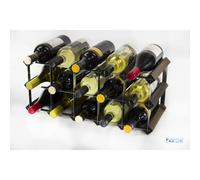 Classic 15 bottle dark oak stained wood and galvanised metal wine rack self assembly