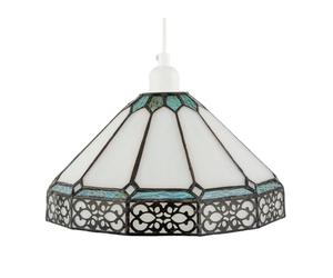 Classic 1920s Shabby Chic Pendant Ligjhting Shade with Metal Scrollwork Decoration | 30cm x 17cm | Amber and Green Stained Glass Panels by Happy Homewares