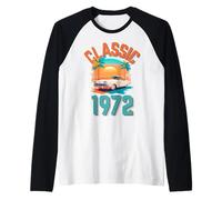 Classic 1972 with Car, Palm Trees, and Sunset Raglan Baseball Tee