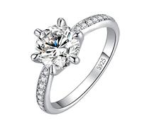 Classic 1ct 2ct 3ct Cubic Zirconia Solitaire Engagement Rings for Women, 925 Sterling Silver Promise Ring for Her, Round Cut Simulated Diamond Anniversary Wedding Rings Size H-X