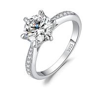 Classic 1ct 2ct 3ct Cubic Zirconia Solitaire Engagement Rings for Women, 925 Sterling Silver Promise Ring for Her, Round Cut Simulated Diamond Anniversary Wedding Rings Size H-X