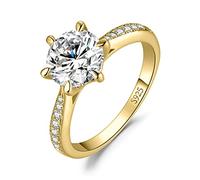 Classic 1ct 2ct 3ct Cubic Zirconia Solitaire Engagement Rings for Women, 925 Sterling Silver Promise Ring for Her, Round Cut Simulated Diamond Anniversary Wedding Rings Size H-X