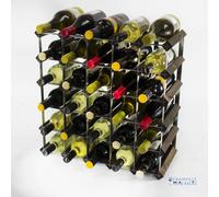 Classic 30 bottle dark oak stained wood and galvanised metal wine rack self assembly