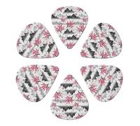 Classic 351 Shape Guitar Picks 6 Pack Japanese Mountains Floral Blossom, Professional Paddles for Acoustic, Electric Guitars & Ukulele, Light/Medium/Heavy 0.46-0.96mm