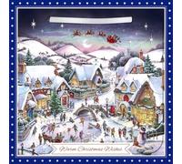 Classic 3D Lenticular Traditional Festive Merry Christmas Single Greeting Card with Detachable Keepsake to Treasure - 6" x 6" (155 x 155mm) - Eco-Friendly (Village Ice Rink Scene)