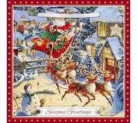 Classic 3D Lenticular Traditional Festive Merry Christmas Single Greeting Card with Detachable Keepsake to Treasure - 6" x 6" (155 x 155mm) - Eco-Friendly (Flying Santa Sleigh)