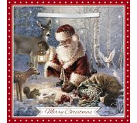 Classic 3D Lenticular Traditional Festive Merry Christmas Single Greeting Card with Detachable Keepsake to Treasure - 6" x 6" (155 x 155mm) - Eco-Friendly (Santa with Forest Friends)