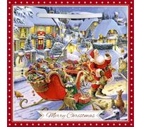 Classic 3D Lenticular Traditional Festive Merry Christmas Single Greeting Card with Detachable Keepsake to Treasure - 6" x 6" (155 x 155mm) - Eco-Friendly (Santa Animals and Sleigh)