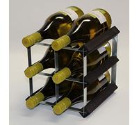 Classic 6 Bottle Black Stained Wood and Galvanised Metal Wine Rack | Ready Assembled