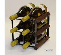 Classic 6 bottle dark oak stained wood and black metal wine rack ready assembled