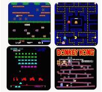 Classic 80s Arcade Games 4 set of Coasters Man Cave Beer Mats Games Room Vintage Gaming