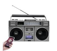 Classic 80s Retro Boombox, AM/FM Radio With 4 Speakers, Supports SD/TF | Portable Boom Box Radios With Bt/USB/AUX Interface, 40-hour Battery Life, For Family Gathering Travel, 12000mah(Silver)