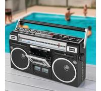 Classic 80s Retro CD Player Boombox with AM/FM Radio, Cassette Recorder, USB Recording, and Built-in Stereo Speakers for Family Gatherings and Travel