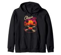 Classic 80's Retro Sunset Vinyl Record Synthwave Vibes Art Zip Hoodie