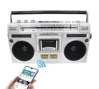 Classic 80s Style Retro CD Player, Portable Cassette Boombox, with AM/FM Radio & Bluetooth, Support SD/USB Input, Cassette Recorder for Family Gathering Travel Street Dance,Silver