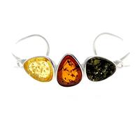 Classic 925 Sterling Silver Solid Bangle Bracelet set with 3 Mutlicoloured (Mix) Baltic Amber Gemstone - GL526M
