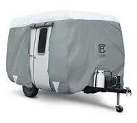 Classic Accessories Over Drive PolyPRO 3 Molded Fiberglass Travel Trailer Cover, Fits 8' - 10' Trailers, Camper RV Cover, Water-Resistant, All Season Protection for Motorhome, Grey/White