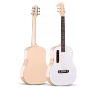 Classic Acoustic Guitar Bundle, Travel Guitar For Beginners with Gig Bag, Tuner, Strings, Picks, and Instructional Videos(White+Gold,40in)