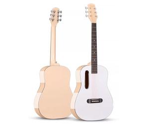 Classic Acoustic Guitar Bundle, Travel Guitar For Beginners with Gig Bag, Tuner, Strings, Picks, and Instructional Videos(White+Gold,40in)
