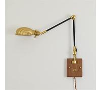 Classic Adjustable Brass Wall Lamp, Walnut Base, Long Arm Swing Arm Folding Wall Light, Indoor Wall Lighting with Plug Wire, Wall Sconce, Bedroom Bedside Reading Lamp, Living Room, Studio, Study
