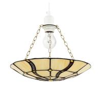 Classic Amber Toned Circular Tiffany Stained Glass Pendant Light Shade with Wavy Lines | 31cm x 6cm | Antique Brass Metal Chains Included by Happy Homewares