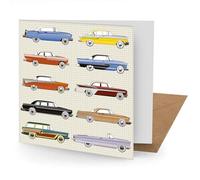 Classic American Cars Greetings Card Suitable for Birthdays, Thank You, Any Occasion, 15 x 15 cms, Multi-Coloured