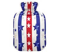 Classic American Red Blue Star Hot Water Bottles with Soft Cover Hot Water Bag for Neck, Shoulder and Menstrual Cramps