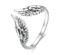 Classic Angel's Wing Feather Open Ring for Women Men Vintage Silver Wrap Stacking Statement Rings Adjustable Cuff Angel Wings Guardian Band Punk Jewelry Gift