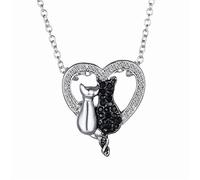 Classic Animal Shape Cats on Love Heart Pendant Necklace for Cats Lover