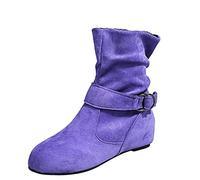 Classic Ankle/Long Boots - Chunky Heel Boots Plush Lined Boots Genuine Leather Boots Pull On Cowgirl Boots Women Uniform Shoes for Date Night Club Purple
