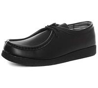 Classic Apron Front Wallaby Shoes. Black Leather, Textile Lining, Wedge Sole. Sizes 7-12 UK