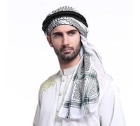 Classic Arabic Shemagh Turban Bandana Headscarf Breathable Soft Muslim Hijab Headband Shawl Keffiyeh Saudi Scarf Headwear Middle Eastern Pattern Desert Kerchief for Men (Black With Headband)