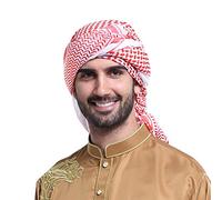 Classic Arabic Shemagh Turban Bandana Headscarf Breathable Soft Muslim Hijab Headband Shawl Keffiyeh Saudi Scarf Headwear Middle Eastern Pattern Desert Kerchief for Men