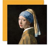 Classic Art Cards for Women Men - Johannes Vermeer's Girl with a Pearl Earring - Famous Birthday Card for Mum Dad Nanny Grandad, 145mm Traditional Classical Painting Artwork Greeting Cards