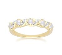 Classic Art Nouveau Style Pearl & Diamond Eternity Ring in 9ct Yellow Gold Size: P